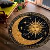 Celestial Sun Moon Mystical Boho Style Black And Gold Carpet With Vintage Cosmic Design For Spiritual Home Round Rug Mat Decor