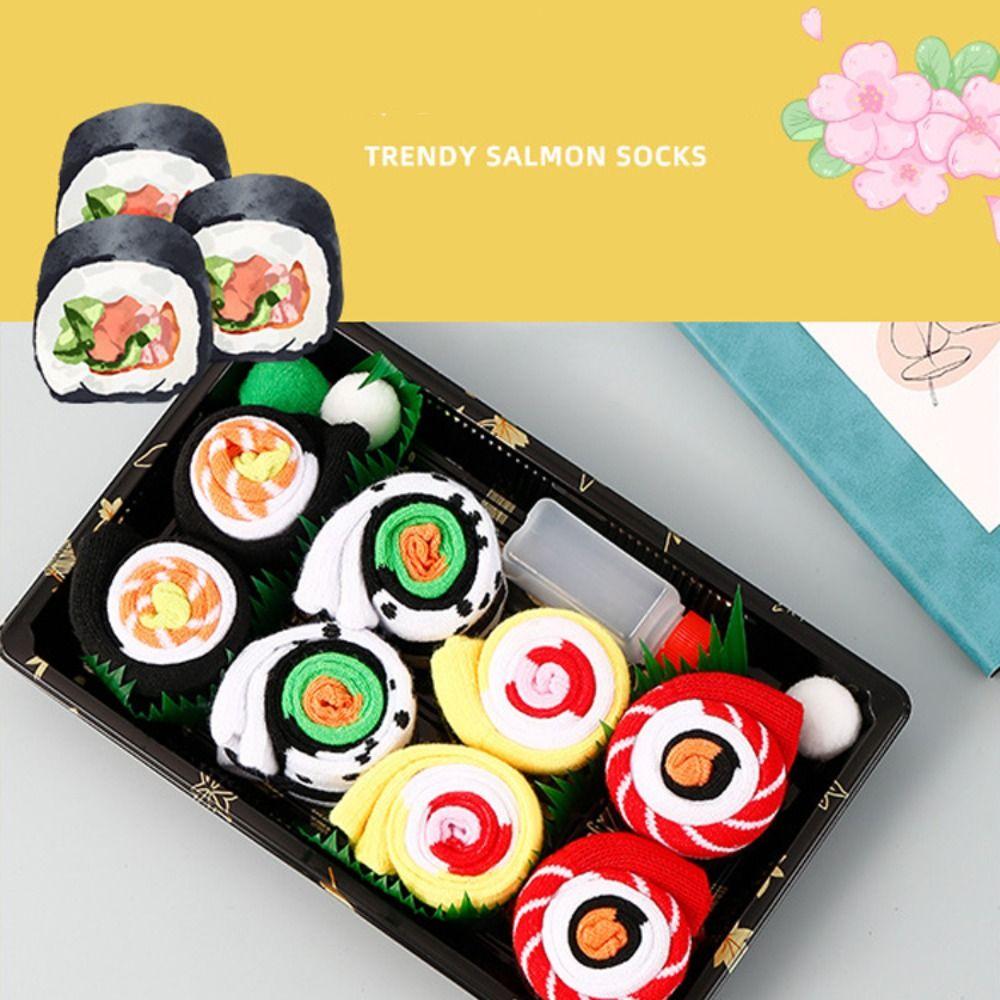 Y2K Salmon Sushi Socks Ins Funny Socks Gift Box Fashion Cotton Socks For Women Men