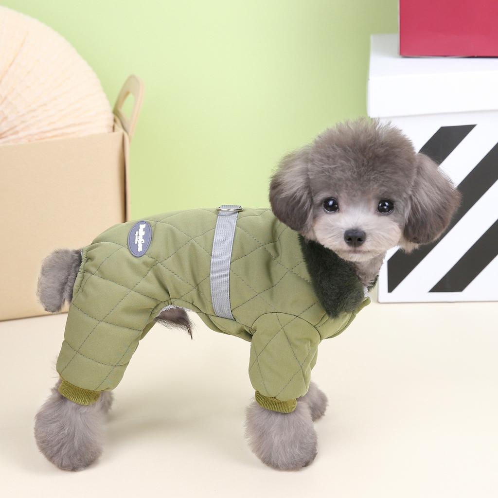Pet Fall and Winter Clothes with Pull Loop Shaped Diamond Plaid Four-Legged Pet Warm Clothes