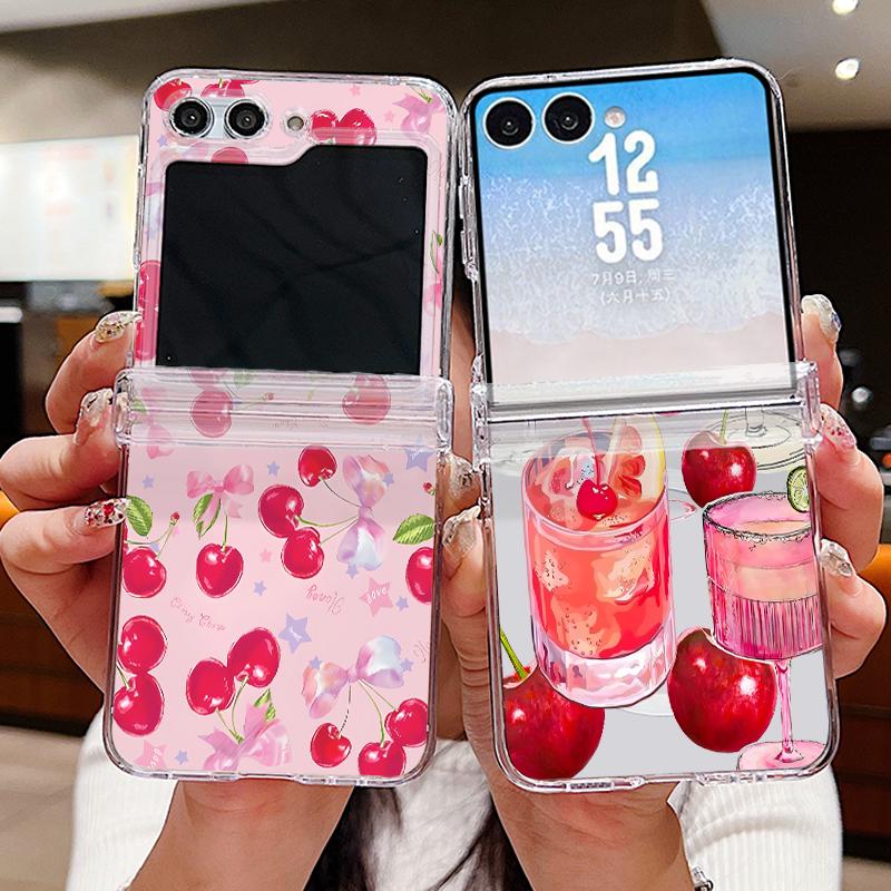 With Hinge Magnetic Phone Case For Samsung Z Flip 8 7 FE 6 5 4 Lovely Cherry Fruits Print Hard Folding Phone Cover For Galaxy Z Flip8 Flip7 Flip6