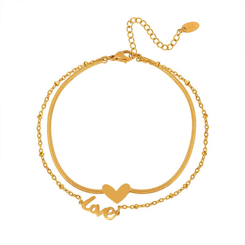 18k Gold Heart Titanium Steel Anklet - Vintage, Non-Fading Luxury Foot Chain for Women