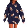 Ladies' Loose Comfortable Casual Fashionable Rugby Print Hooded Sweatshirt