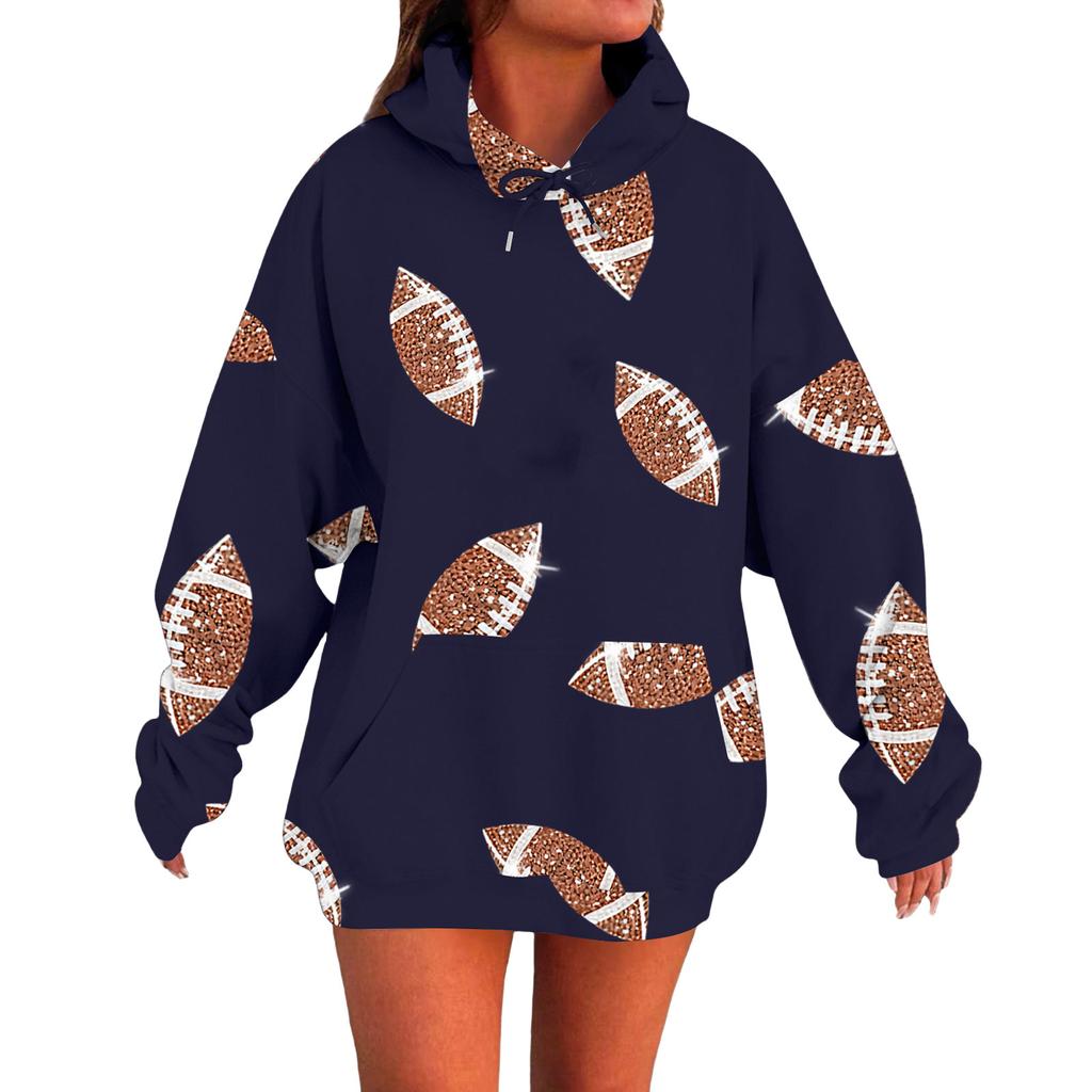 Ladies' Loose Comfortable Casual Fashionable Rugby Print Hooded Sweatshirt