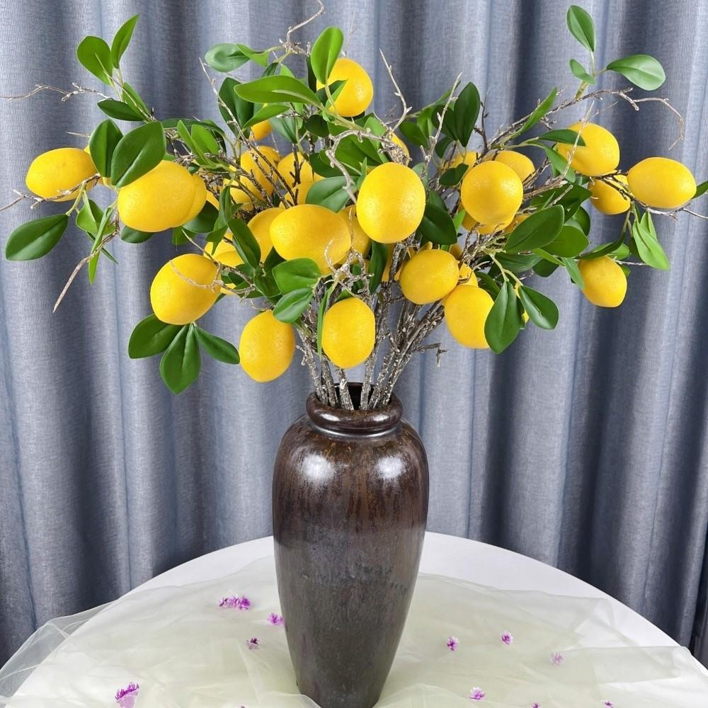 Green Leaves Artificial Lemon Fruit Faux Lemon Fake Plants For Home Garden Decor