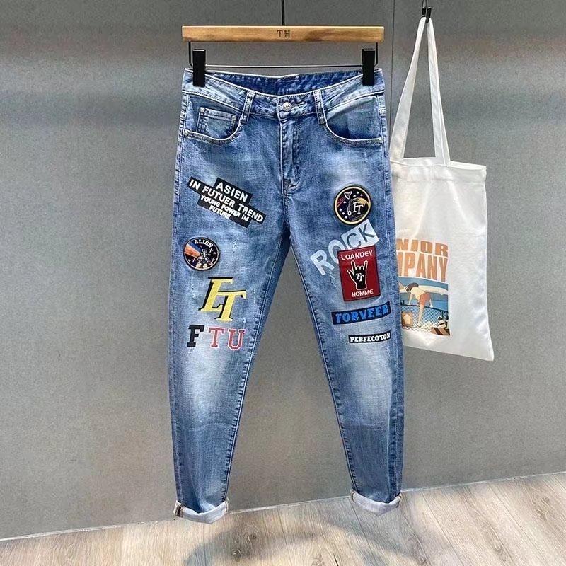 Men Jeans Fashion Street Hip-Hop Jeans Male Punk Style Denim Pants Summer Spring Men Stretchy Slim Fit High Quality Mans Jeans