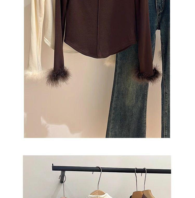 Women's Plus Size Thermal Fleece T-Shirt with Fuzzy Cuffs and Half-High Collar - Slim Fit, Long Sleeve for Autumn/Winter