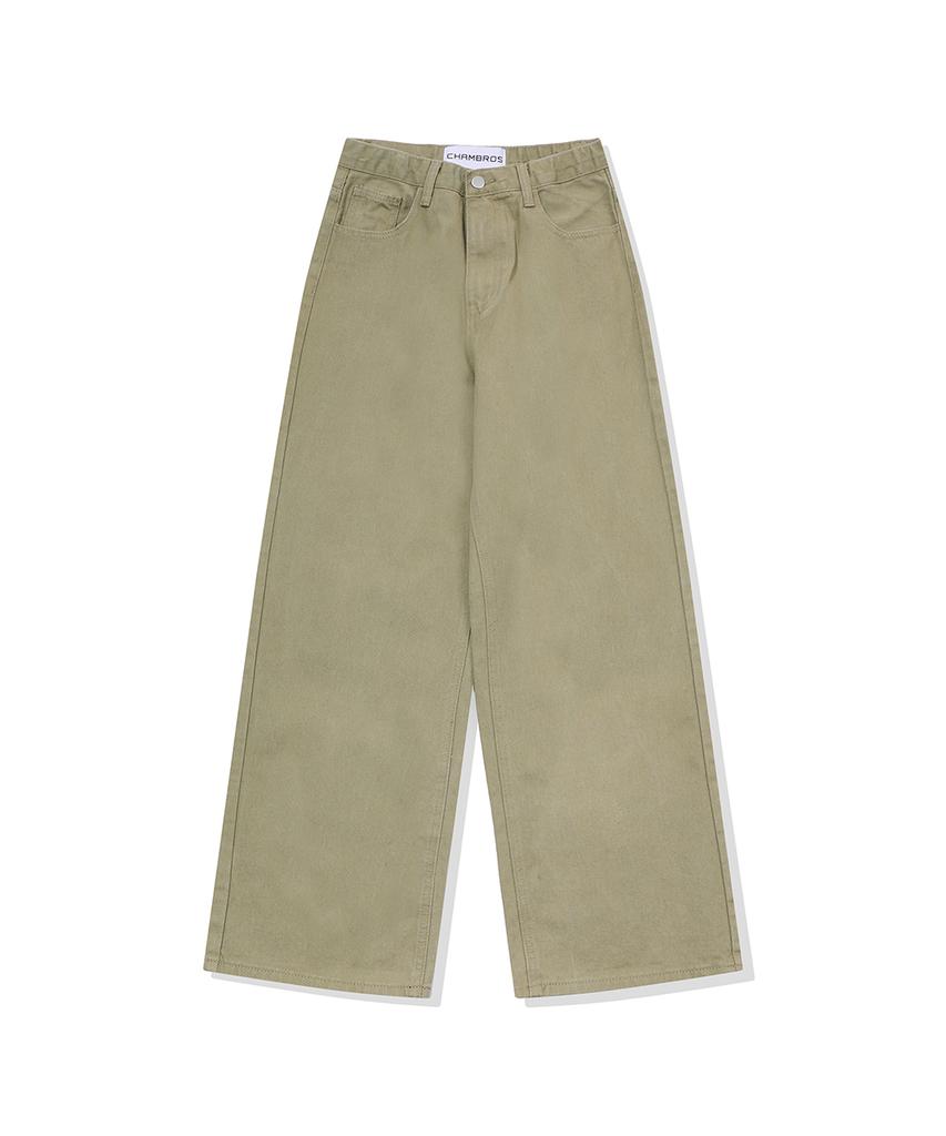 CHAMBROS Women'S Semi-Wide Washed Denim Pants [Cotton Light Khaki]