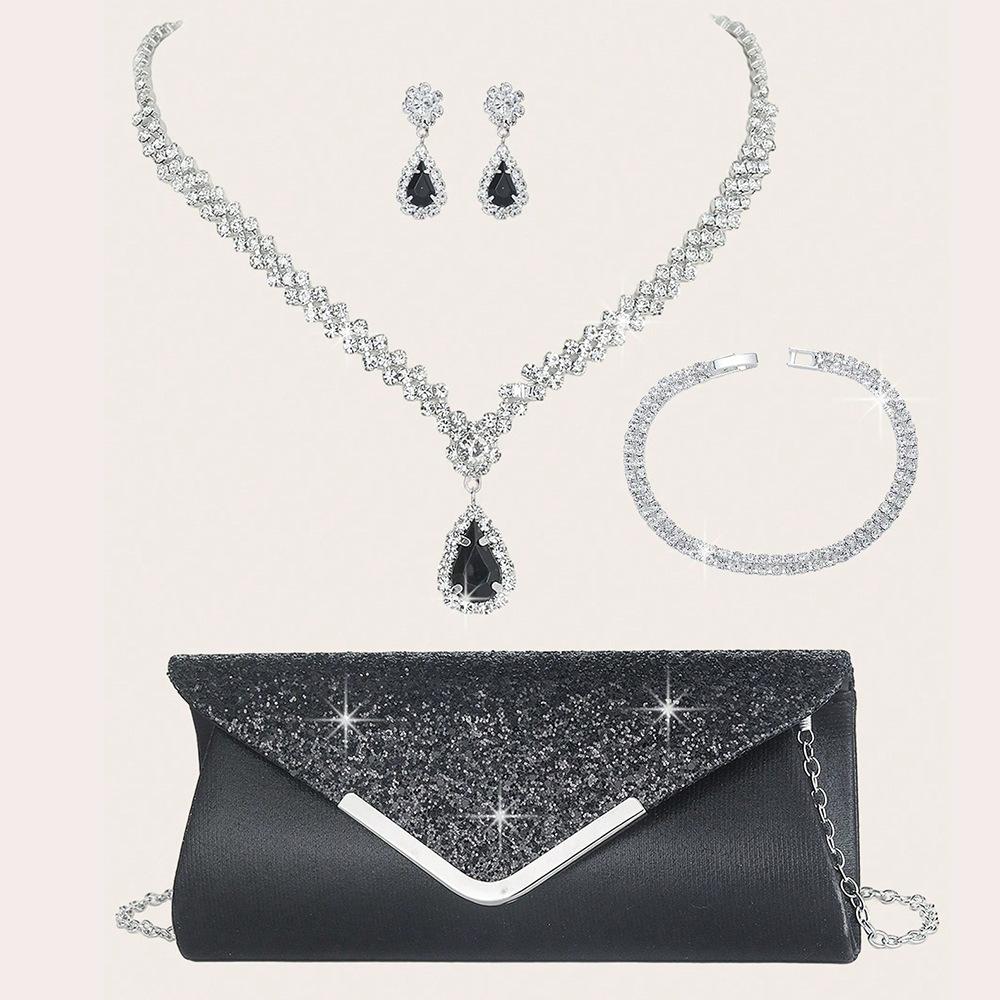

Crystal Pendant Necklace Set Evening Bag Geometric Irregular Design Party Jewelry чорний