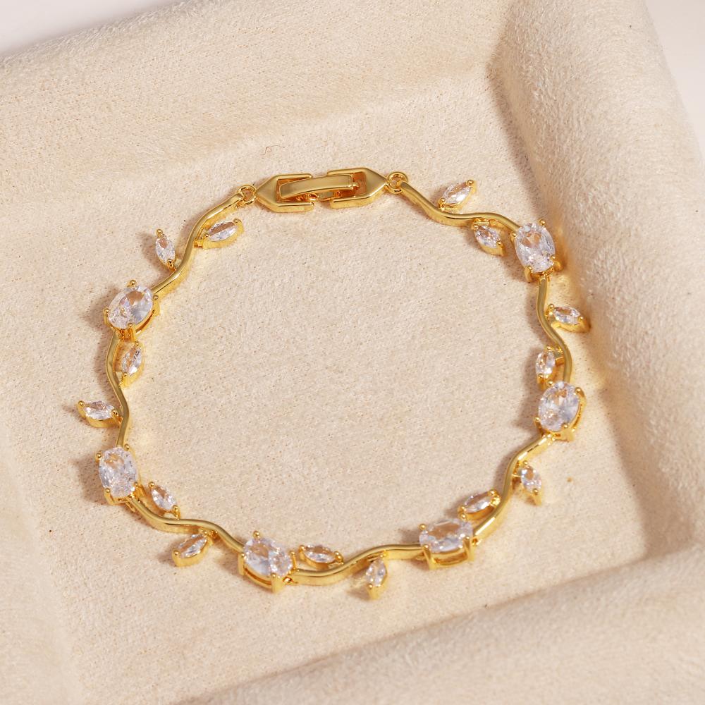 Colorful Trendy Charm Marquise Cut Cubic Zirconia Bracelets For Women CZ Leaf Bridal Wedding Party Jewelry Gift