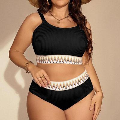 Traje de baño de talla grande para mujer, traje de baño de dos piezas para mujer, traje de baño estampado