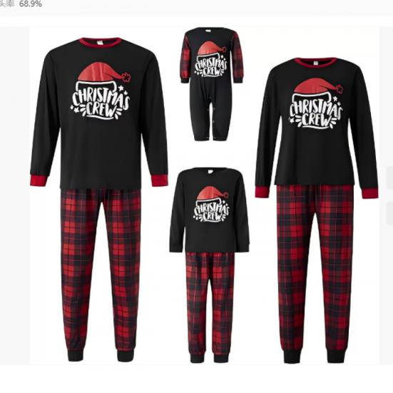 Qiylii Christmas Pajamas Set for Family Matching, Parent-Child Long Sleeve Letters Print T-shirt with Plaid Pants Loungewear