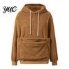 Casual Pet Lover Clothing Winter Pouch Hoodie, Women Fleece Sweatshirt with Large Front Pocket, Cat Long Sleeve Pullover Tops for Carrying Cats