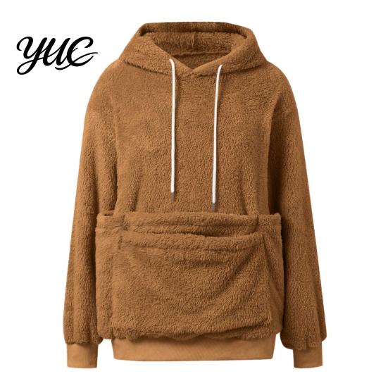 Casual Pet Lover Clothing Winter Pouch Hoodie, Women Fleece Sweatshirt with Large Front Pocket, Cat Long Sleeve Pullover Tops for Carrying Cats