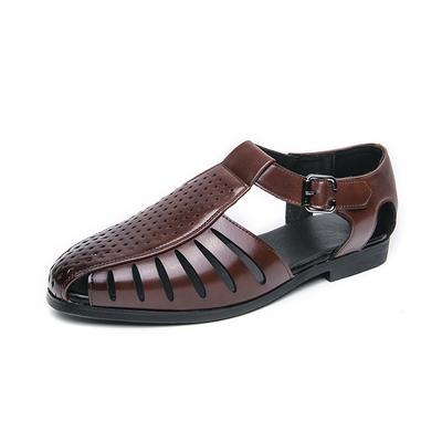 Fashion Men's Leather Sandals Summer New Roman Gladiator Woven Breathable Hollowed Out Leather Shoes Men Business Casual Shoes