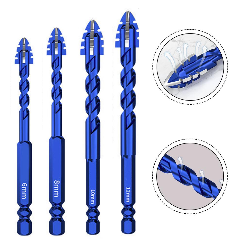 Steel Alloy Drill Bit 6/8/10/12mm Four-Flute Eccentric Drill Bit Set Drilling Tools For Glass Tile Punching Triangle Drill Bits
