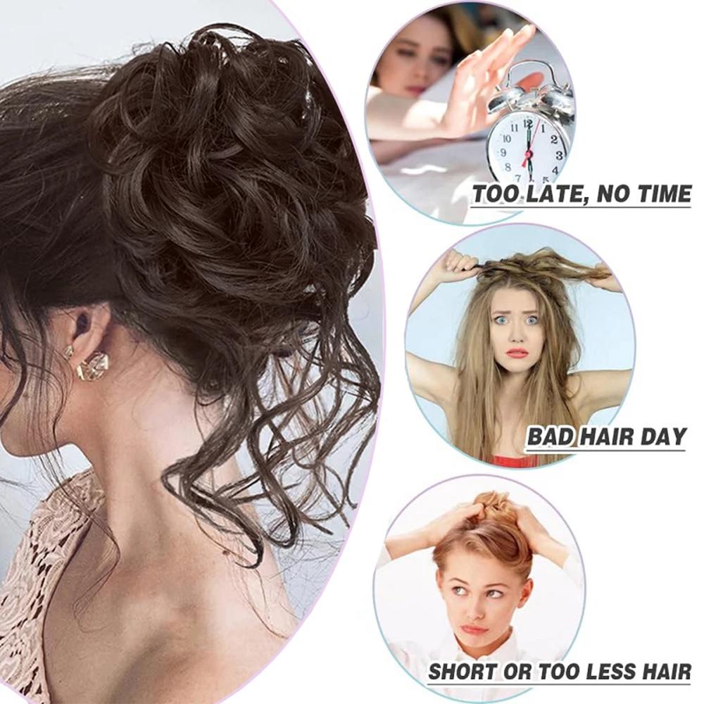 Messy Bun Hair Piece Synthetic Tousled Updo Hair Buns Extension Elastic Hair Band Hair Fake Hair Accessories for Women Girls