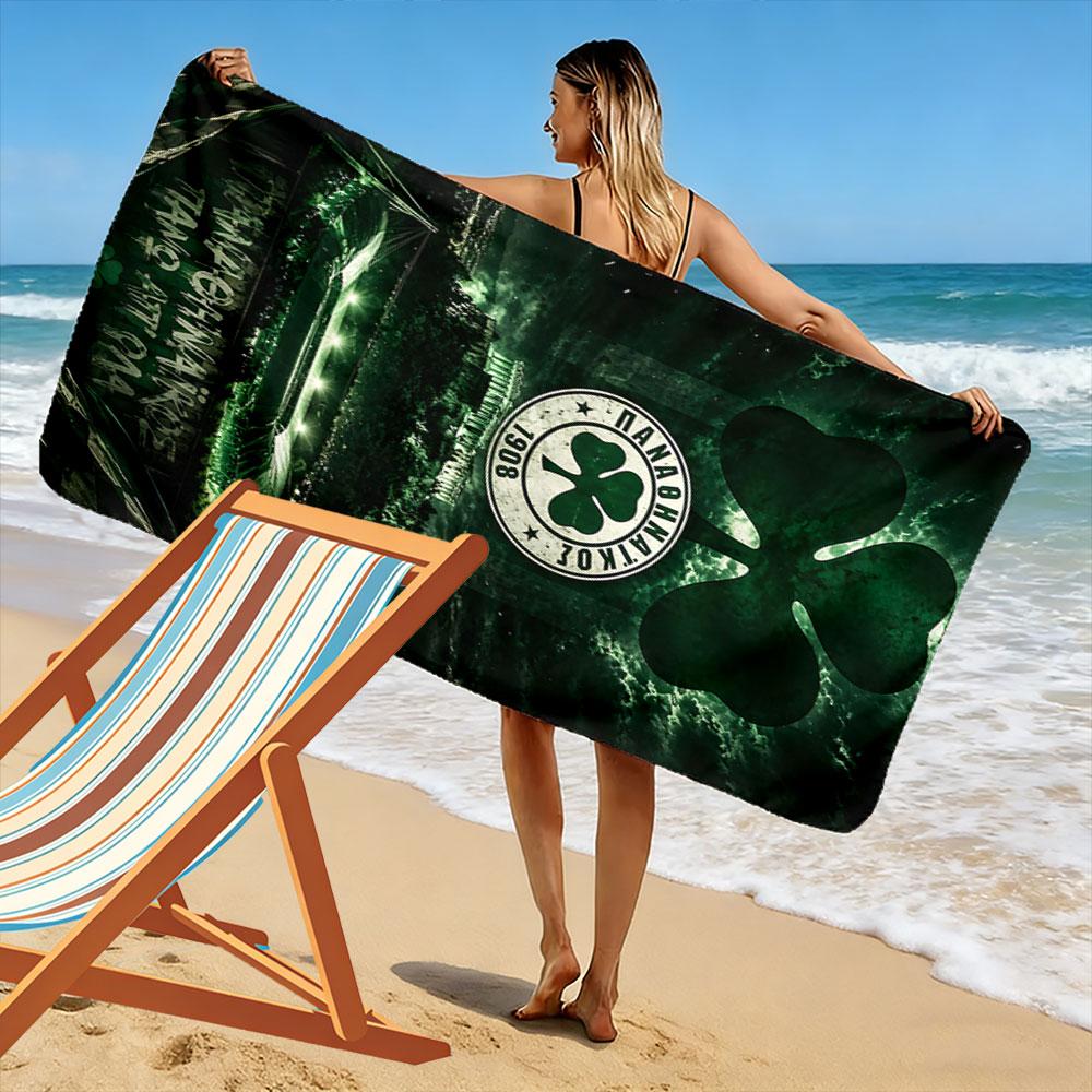 "Green Shamrock with Greek Stadium Design" Patterned beach towel quick dry perfect for travel outdoor sports jogging the beach and swimming