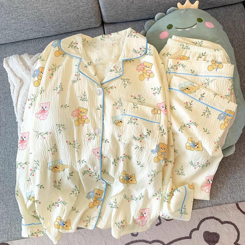 Idyllic Bear Pajamas Women'S Spring Long-Sleeved Trousers Cartoon Loose-Style Loungewear Set