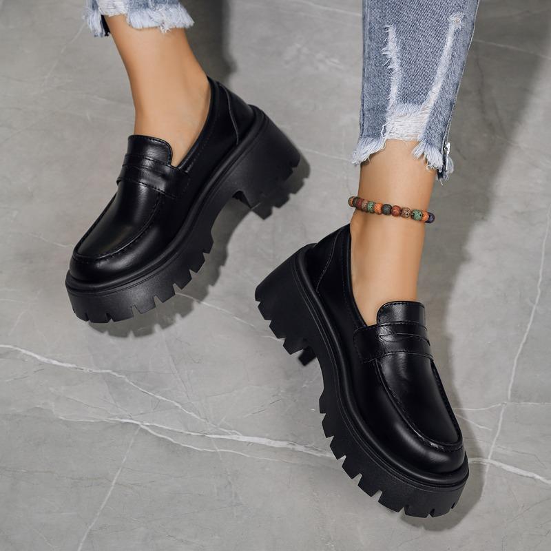 Fashion Casual Platform Loafers Woman British Style Black Brown Leather Shoes for Women Comfort Slip On Flats Plus Size Zapatos Mujer