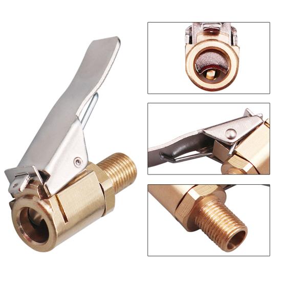 2 Stück Messing Reifenluft-Spannfutter Verriegelbares Pneumatik-Spannfutter mit Silikondichtung Schnellkupplung Reifenventilklemme für Auto-Luftpumpe Tragbarer Auslaufsicherer Adapter