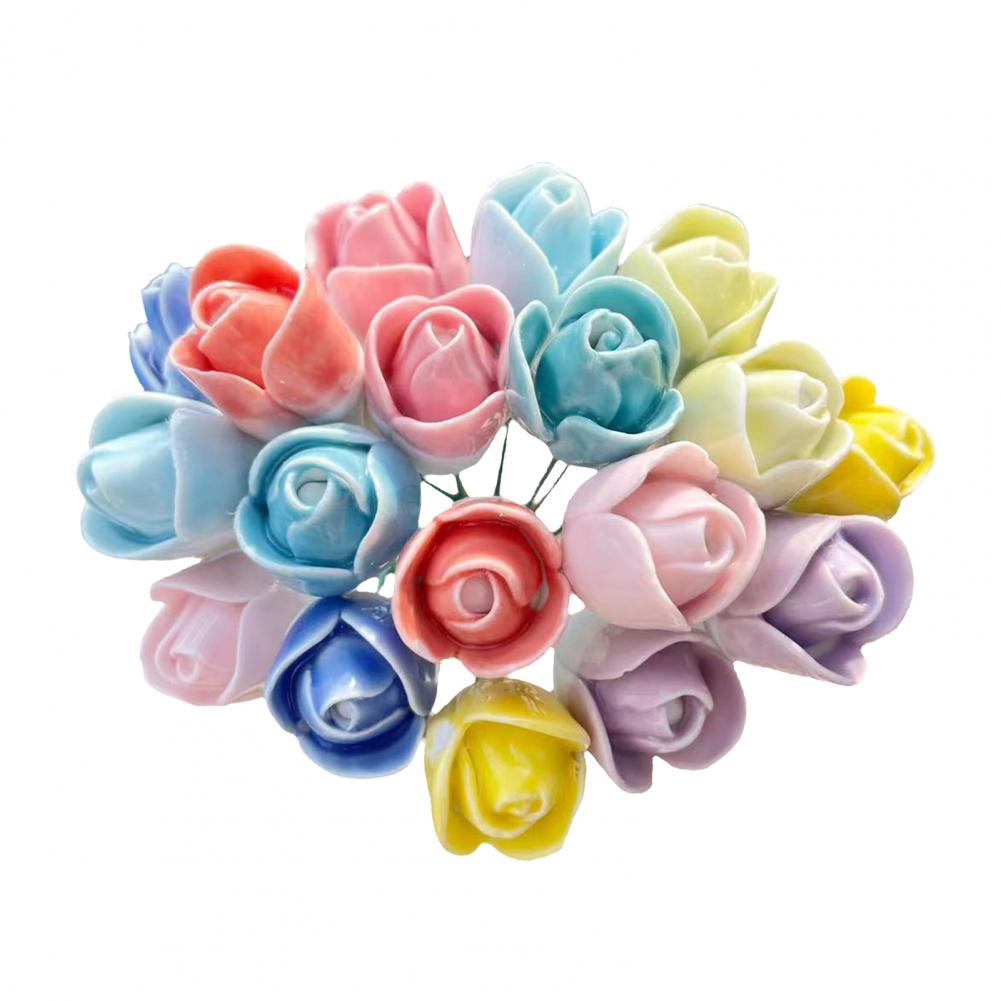 Handmade Ceramic Flower Realistic Artificial Flower with Wire Stem Home Office Living Room Vase Fake Colorful Blossom Decor
