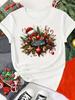 (Asian Size) Print merry Christmas o-neck Women's Top new year T Clothing tree lovely style cute Short Sleeve T-shirts Fashion holiday Graphic Tee