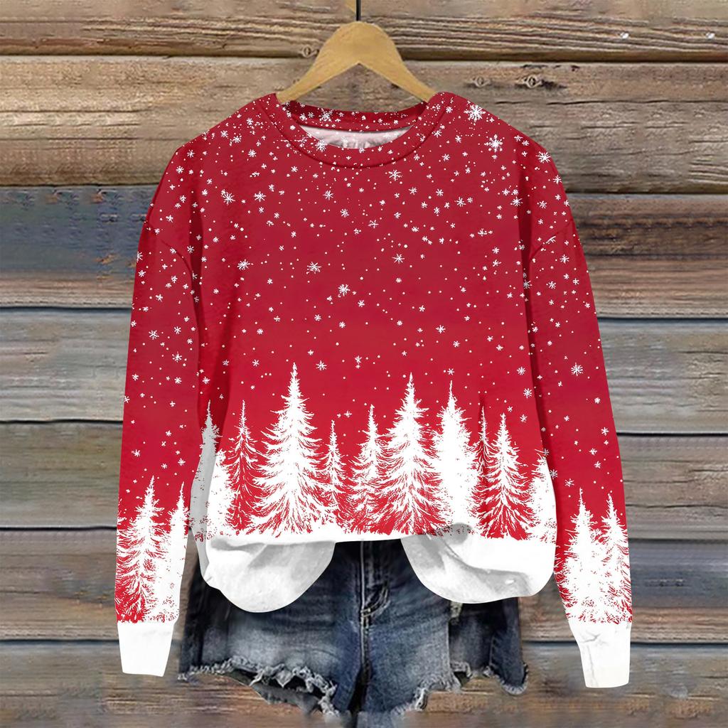Women's Christmas Printed Casual Fashion Long Sleeve Round Neck Pullover Top