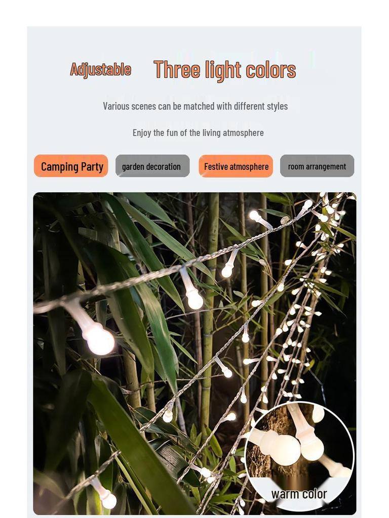 Solar Color-Changing LED Starry String Lights - Waterproof Popcorn Fairy Lights for Camping and Outdoor Tent Decor