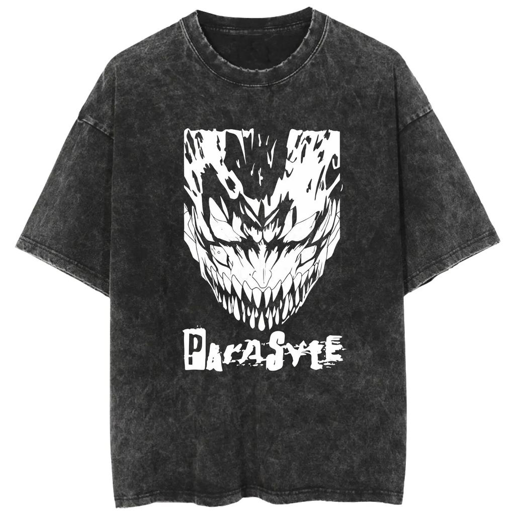 2026 summer Anime Kaiju No.8 Oversized T-shirt, Kafka Hibino Monster Form Print Casual Streetwear Washed Black Tee