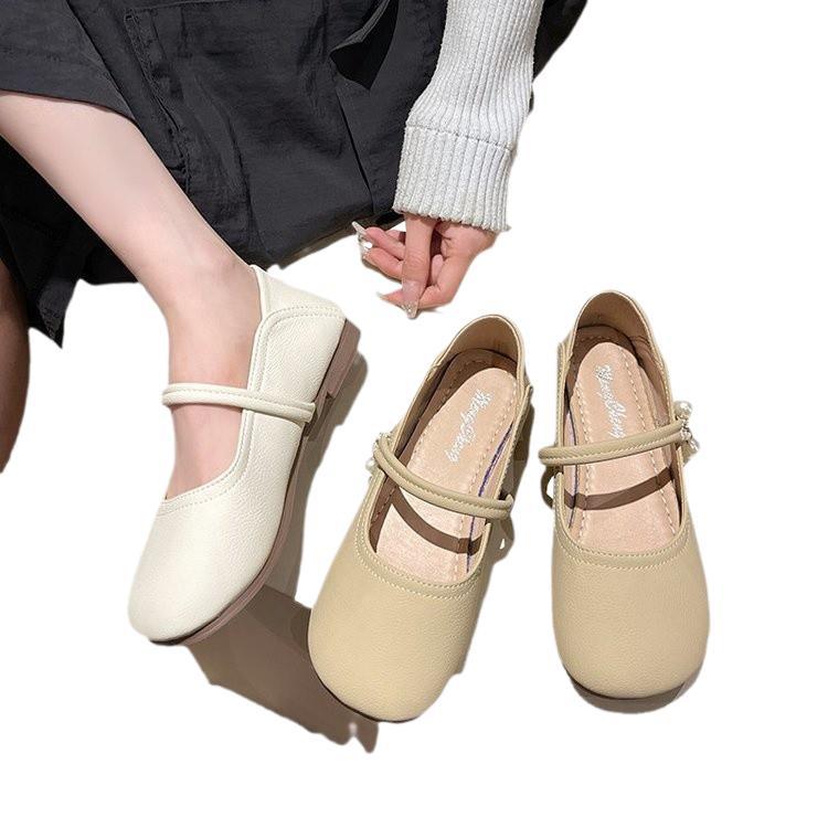 Mary Jane Shoes Girl 2025 New Flat-bottomed Soft-soled Soft Leather Single Shoes Summer and Autumn with Skirts Fairy Gentle Small Leather Shoes
