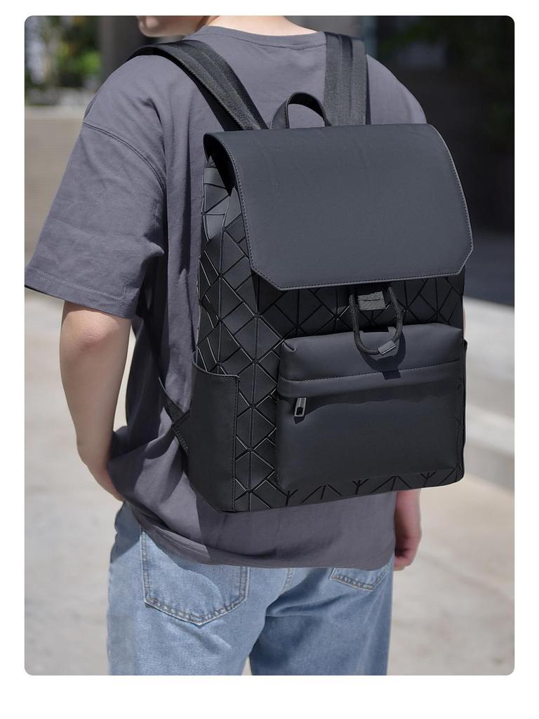 Trendy Men's Geometric Pattern Bookbag: Stylish, Versatile, Large Capacity, Lightweight Double Shoulder Backpack