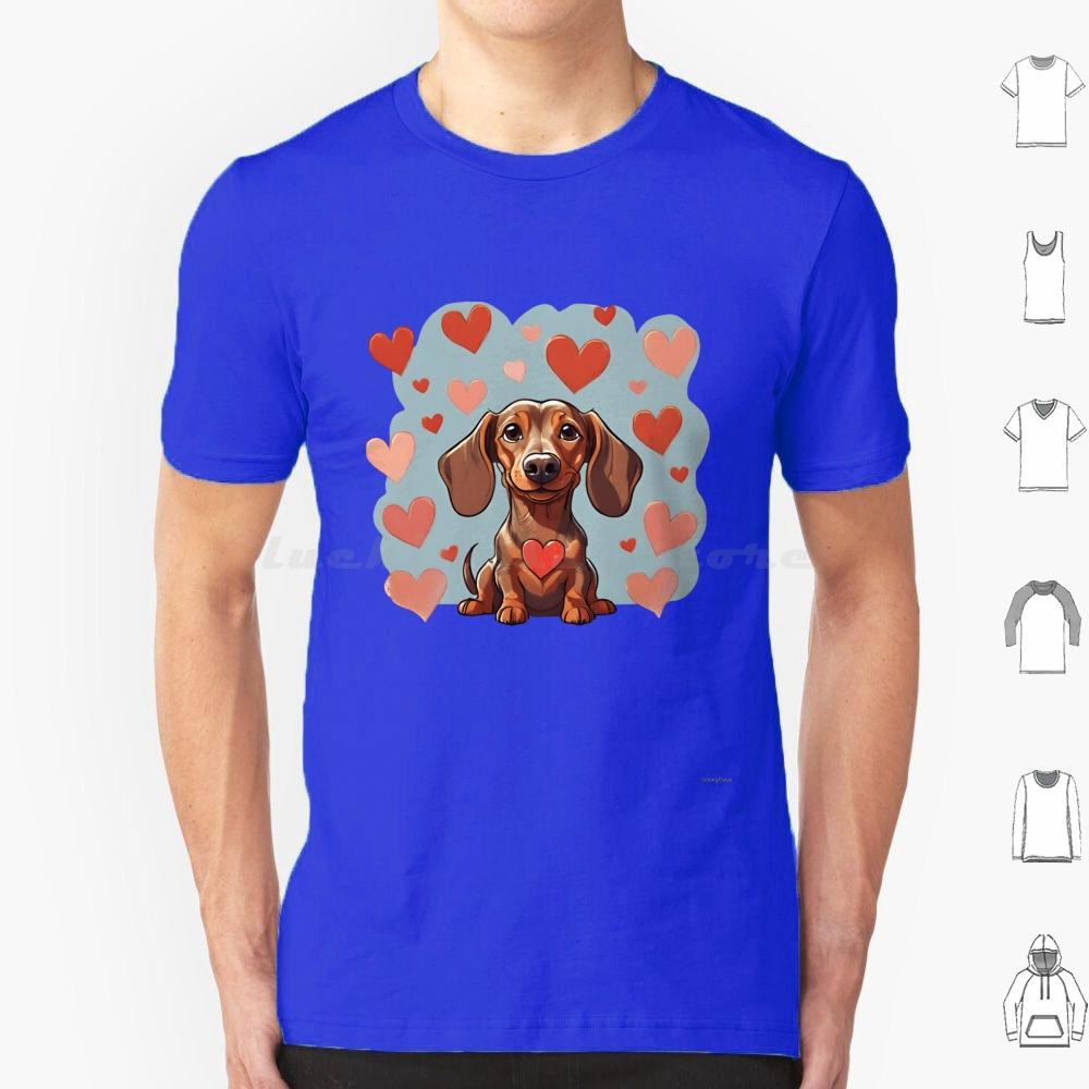 Cute Valentine Daschound Dog T Shirt Cotton Men Women DIY Print Dog Breeds Cute Dog Dog With Hearts Valentine Dog Animals