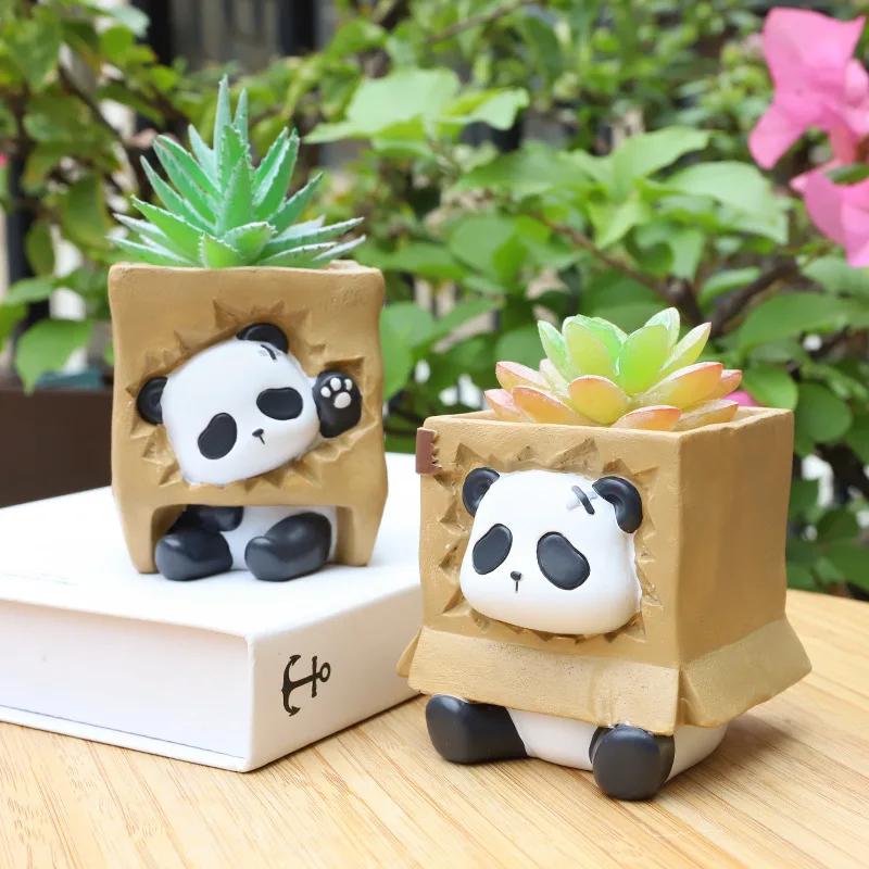 Panda in Box Theme Mini Flower Pot, Perfect Indoor Planters for Mini Succulents & Cacti, Cute Desk Pots for Home Decor