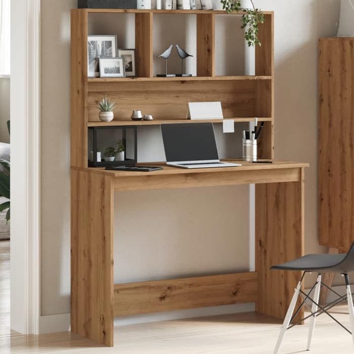VidaXL Desk with Shelves Artisan Oak Engineered Wood, Computer Desk, Standing Desk, Desk with Storage, 855835