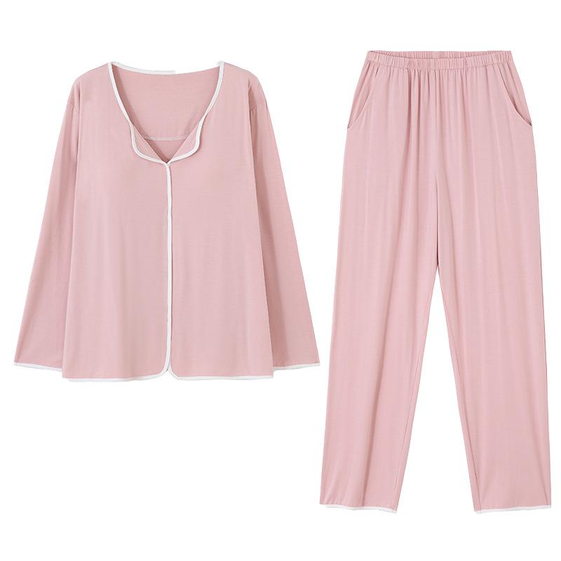 Women'S Modal Long-Sleeved Loungewear With Chest Pads, Spring And Summer Thin Styles Can Be Worn Outside, Plus Size Suit.