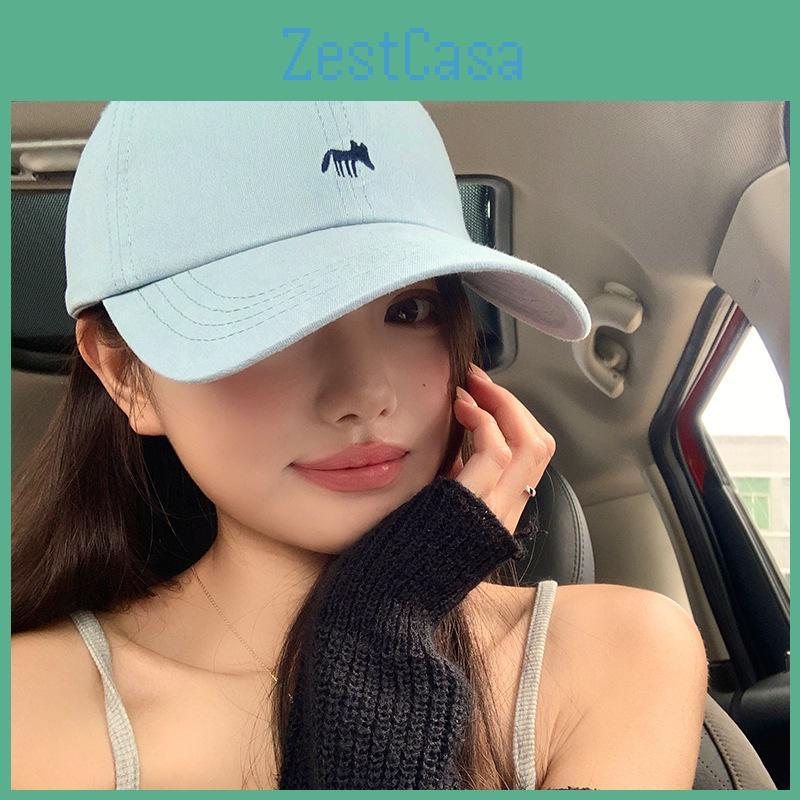 Summer Fashion Womens Blue Fox Embroidered Hat With Large Duckbill Brimmed