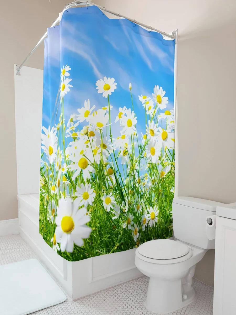 

Stylish Daisy Shower Curtain For Bathroom - Large Daisy Print Waterproof Fabric Shower Curtain With Nature Scene For Home Decor W60H190(CM)-1 Pcs