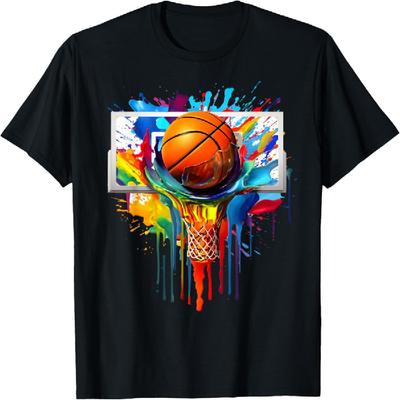 Buntes Basketball Tie Dye Farbspritzer Korbnetz Slam Dunk T-Shirt