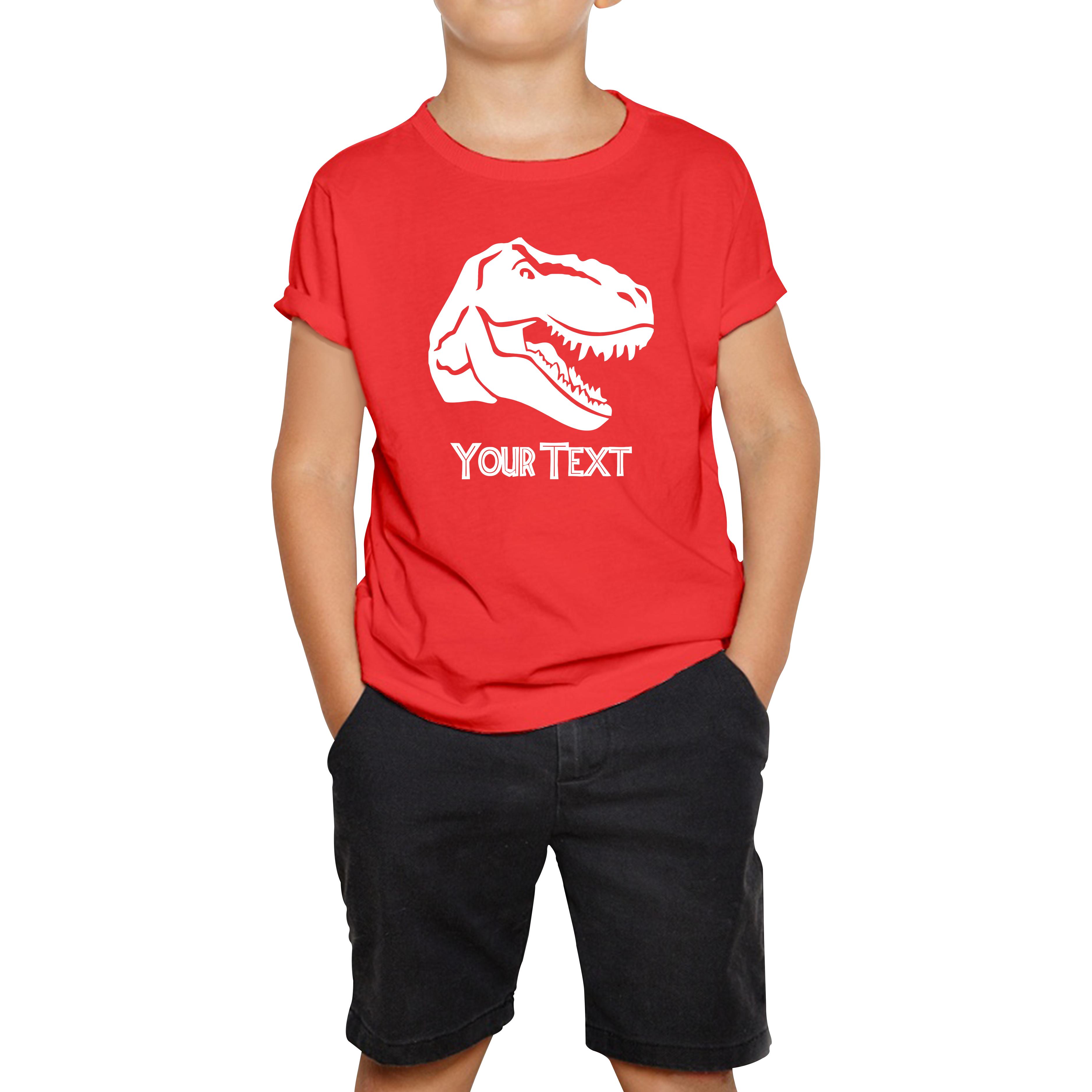 Personalised Dinosaur T-Rex Roaring Face Your Text Tyrannosaurus Rex Dino Kids Tee 110