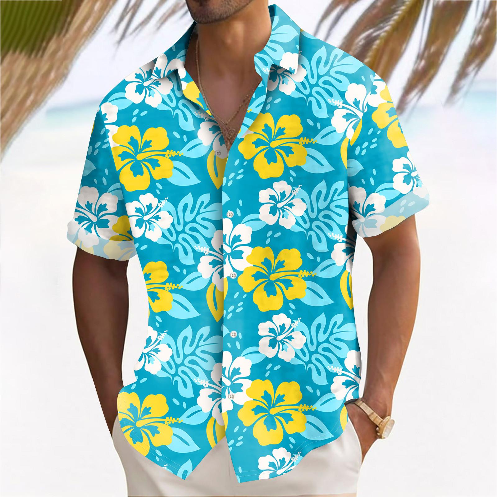 

Гавайская рубашка для мужчин, мужские винтажные рубашки для боулинга на пуговицах, летняя пляжная рубашка с коротким рукавом L синий