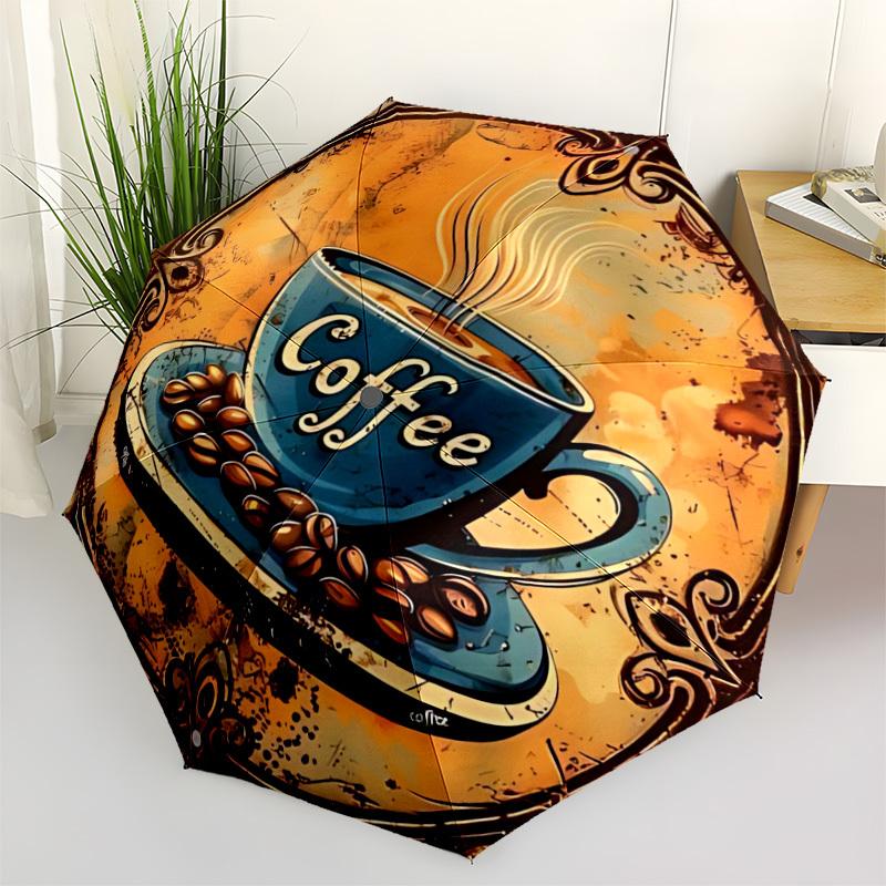 

1pc Coffee Cup Print Automatic Open/Close Folding Umbrella - Compact 8-Rib Design, Daily Use, Perfect Gift for Friends & Family yy251124191