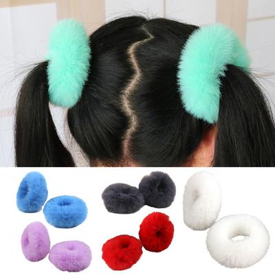 2Pcs Bright Color Simple Hair Ties Handmade Faux Rabbit Fur Furry Scrunchies Hair Accessories