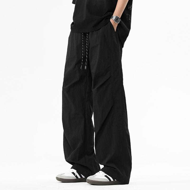 

Spring Autumn Elastic Waist Drawstring Casual Fashion Cargo Pants Male Loose All-match Straight Trousers M чорний