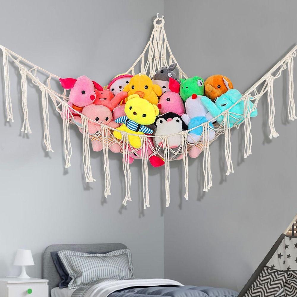 Macrame Stuffed Animals Hammock Net White Corner Hanging Mesh Girls Bedroom