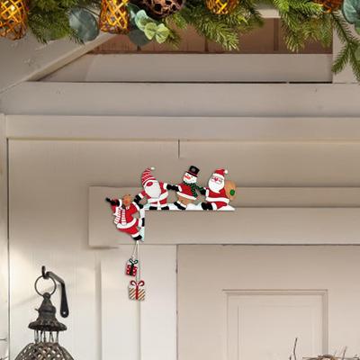 Christmas Door Corner Decor Holiday Door Frame Decoration Santa Snowman Elk Wall Retro Door Frame Decoration Wooden Ornament