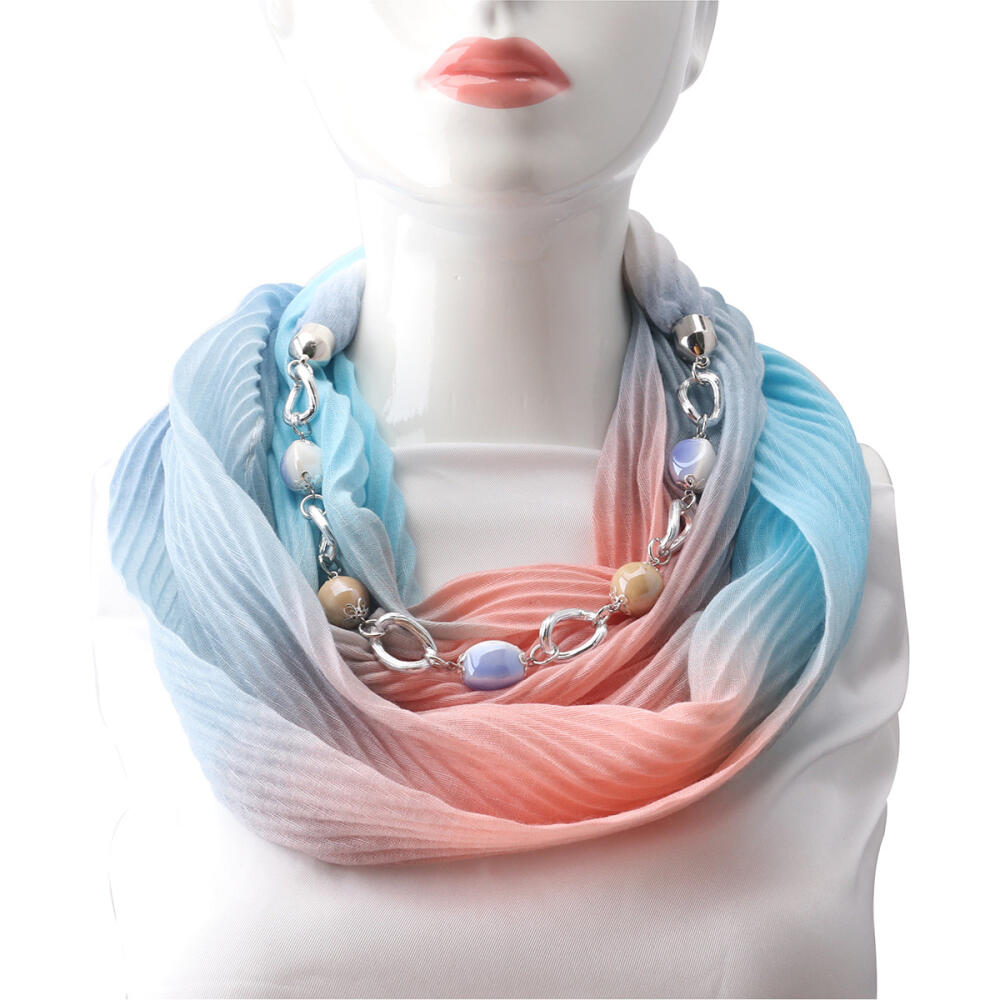 Stylish Cotton Linen Infinity Scarf with Beaded Chain Necklace – Women’s Gradient Color Scarf for Boho & Casual Fashion