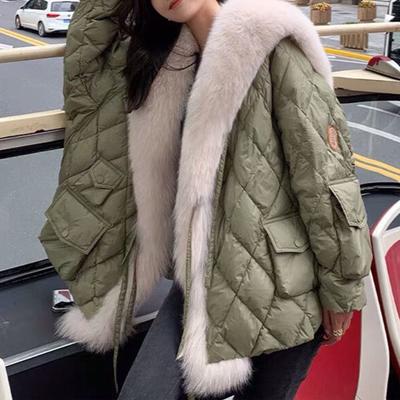 Imitation  Grass Navy Collar Down Cotton Jacket  Cotton Jacket Women's Mid Length  And Winter Clothing