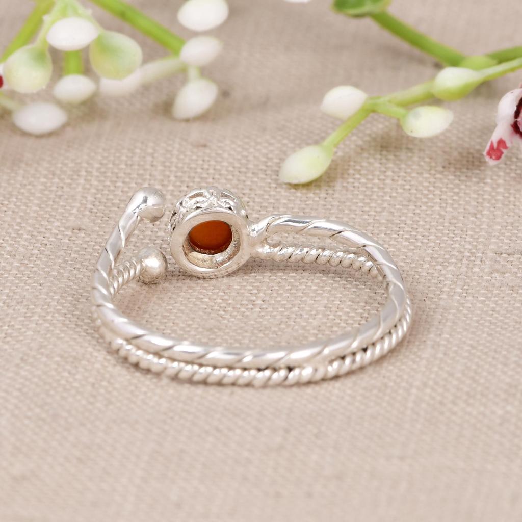 Red Gemstone Adjustable Ring In 925 Sterling Silver | Minimalist Open Ring | Handmade Stackable Jewelry Gift for Women