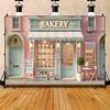 2D Sweet Bakery Backdrop, Aesthetic Macaron Bakery Banner for Home