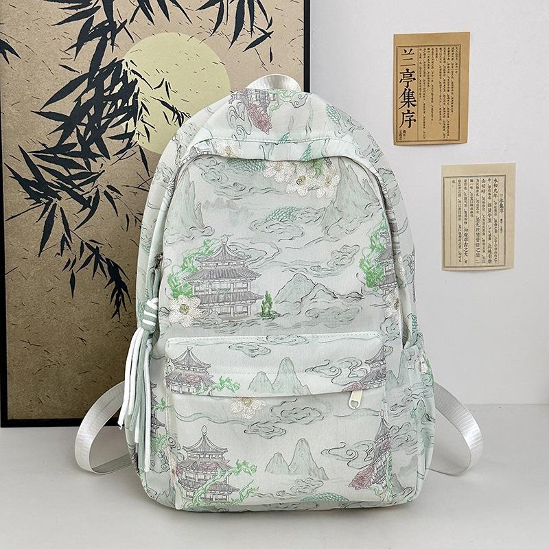 

New graffiti printed backpack Korean version of the trend high school student schoolbag female junior high school student casual backpack зелений